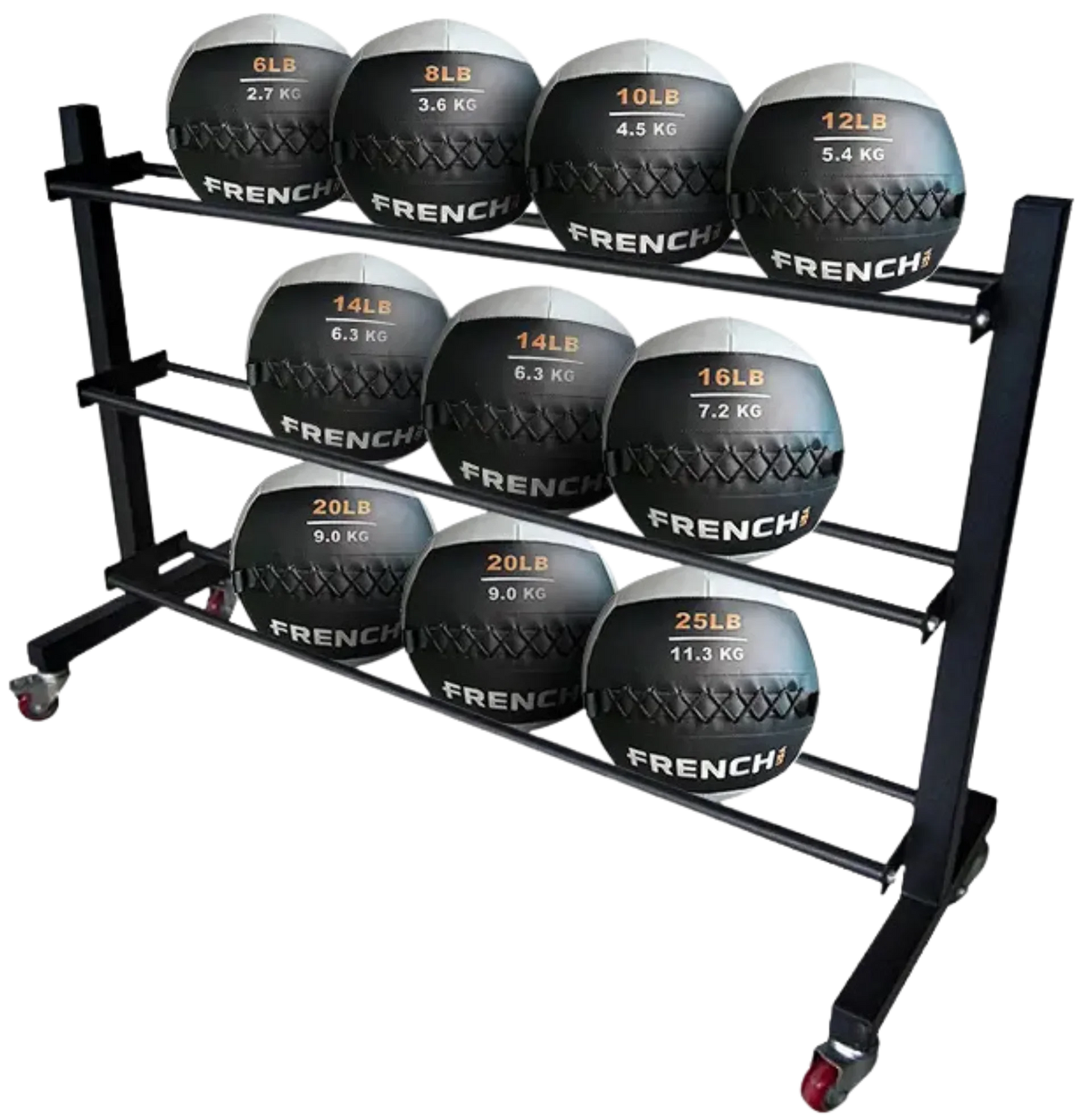 French Fitness Soft Medicine Wall Ball Set of 10 (6 to 25 lbs) w/Rack (New) Image