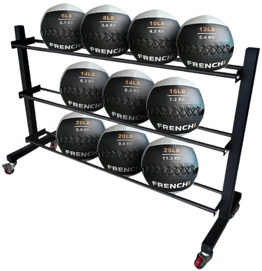 French Fitness Soft Medicine Wall Ball Set of 10 (6 to 25 lbs) w/Rack (New) Image