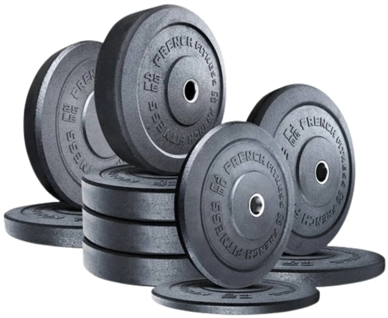 French Fitness Olympic Bumper Plate Set w/7 ft Olympic Bar 325 lbs - Crumb Rubber (New) Image 2