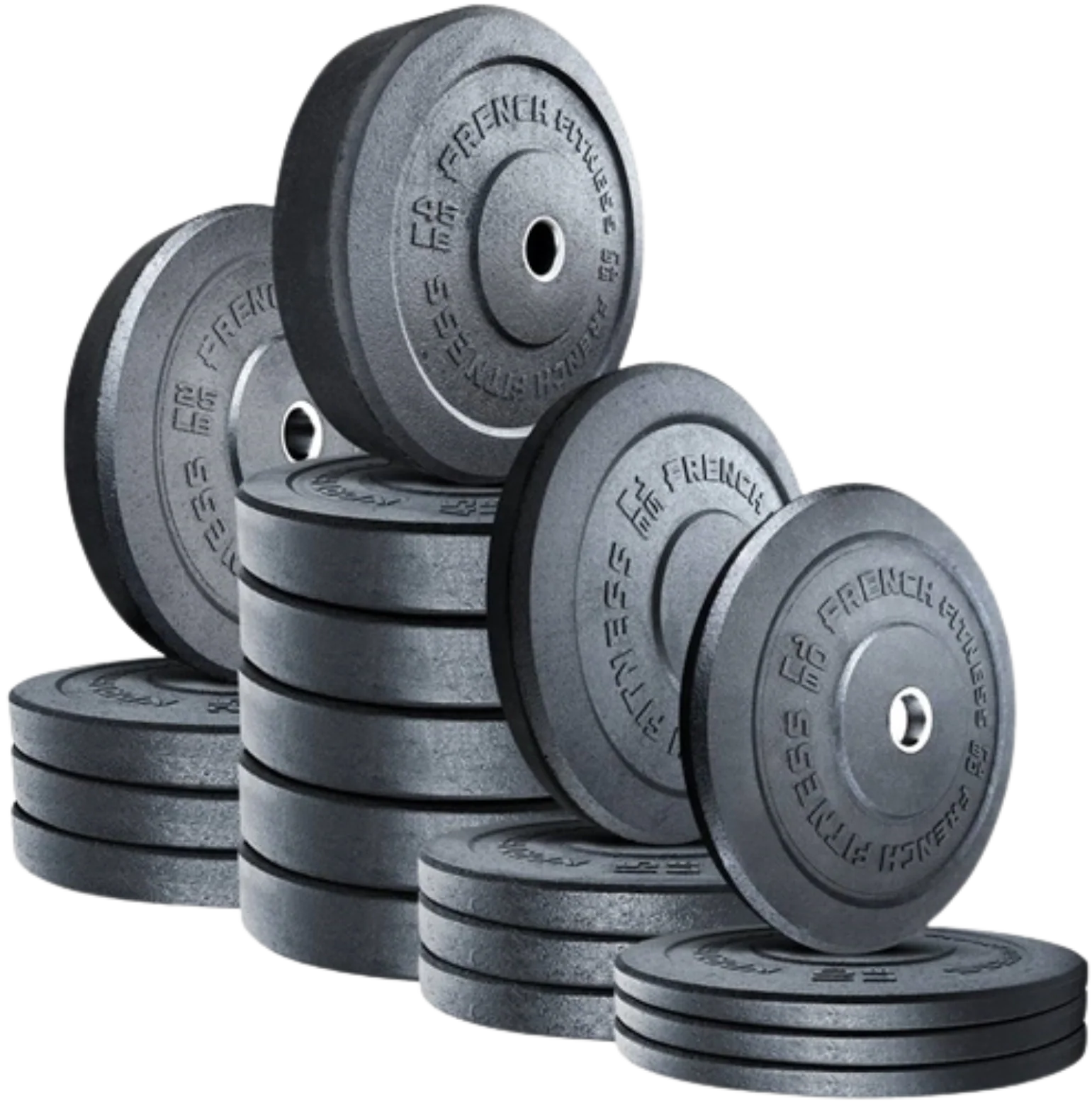 French Fitness Olympic Bumper Plate Set 470 lbs - Crumb Rubber (New) Image