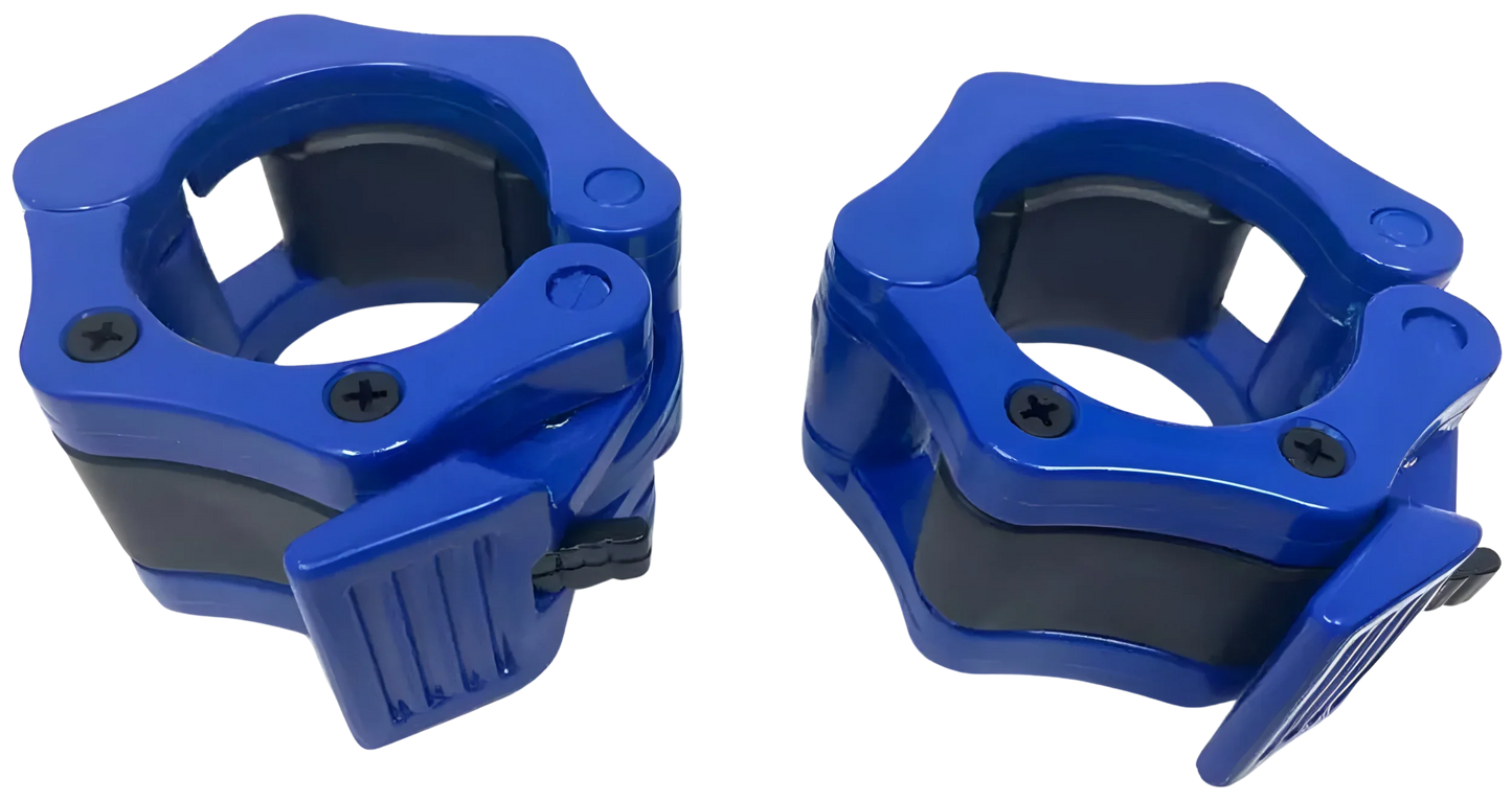 French Fitness Blue ABS Olympic Barbell Jaw-Locking Collars / Clamps (Pair) (New)