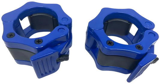 French Fitness Blue ABS Olympic Barbell Jaw-Locking Collars / Clamps (Pair) (New)