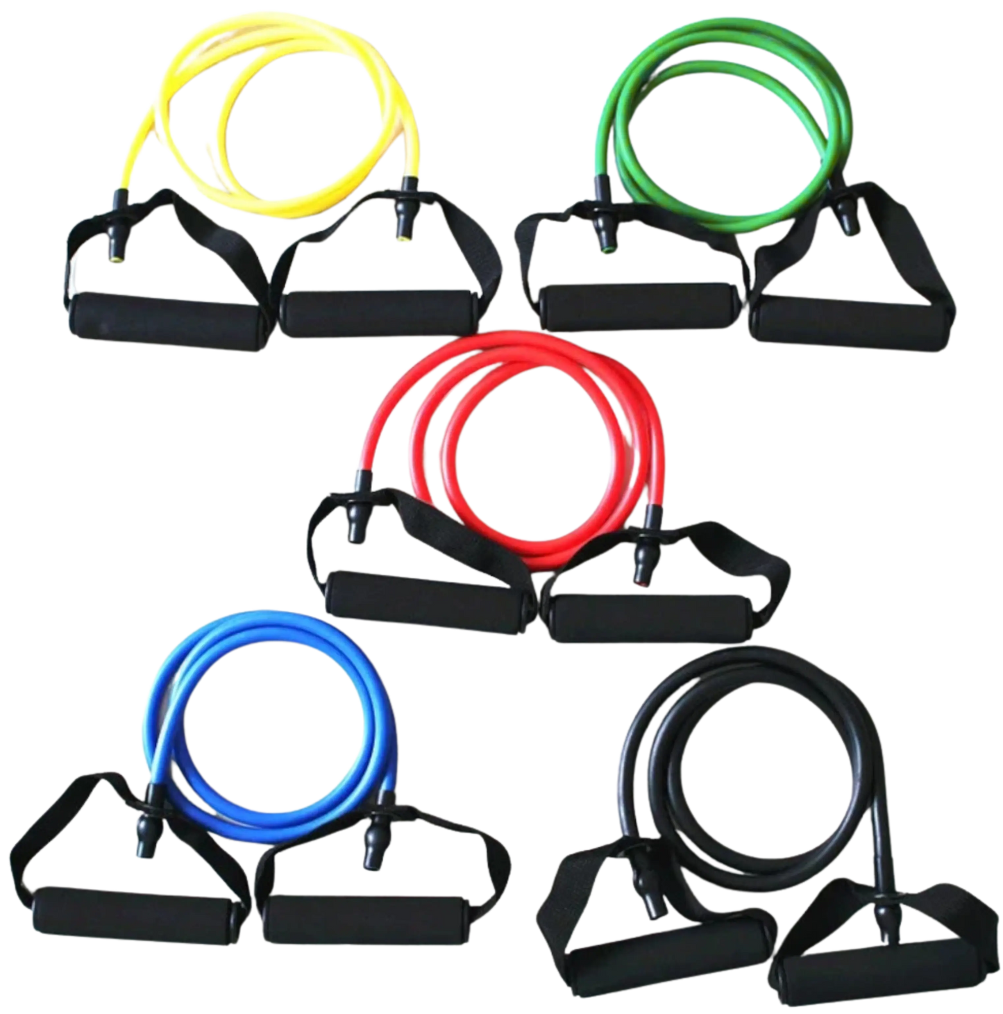 French Fitness Resistance Band Set of 5 w/Handles (New) Image