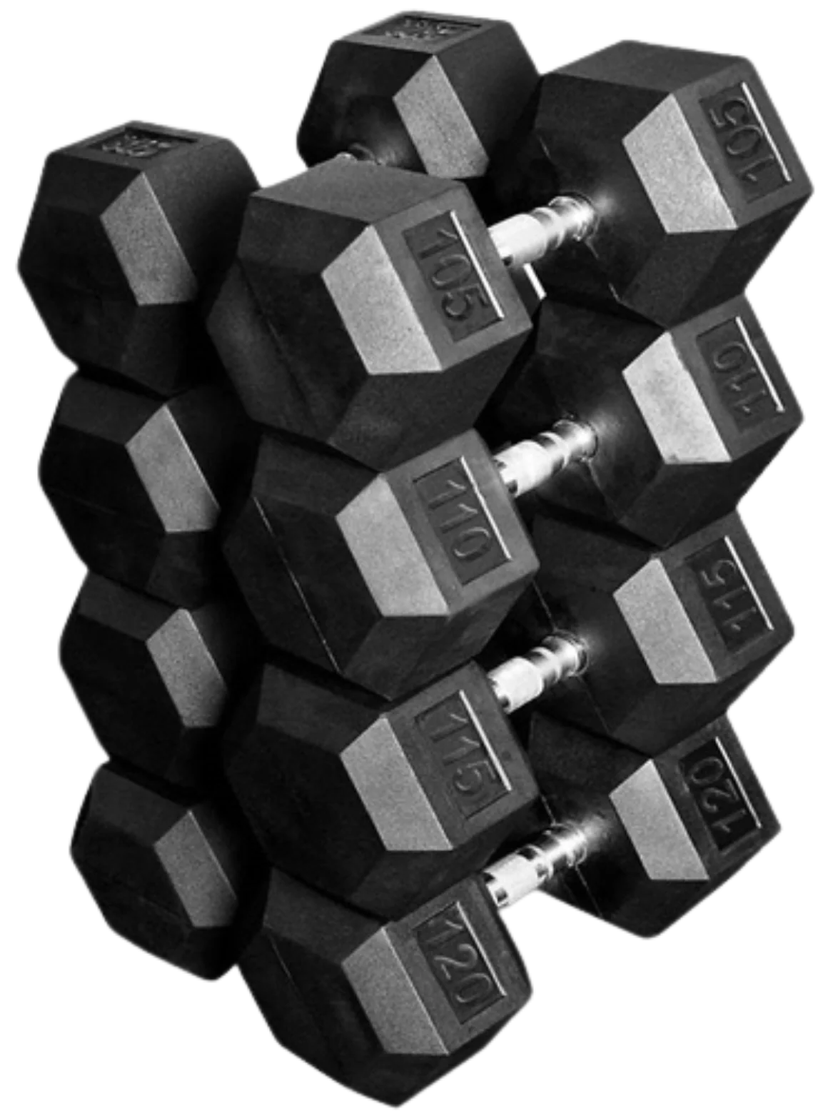 French Fitness Rubber Coated Hex Dumbbell Set 105-120 lbs (New) Image