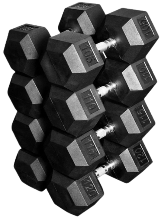 French Fitness Rubber Coated Hex Dumbbell Set 105-120 lbs (New) Image