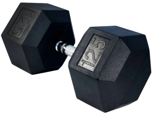 French Fitness Rubber Coated Hex Dumbbell 125 lbs - Single (New) Image