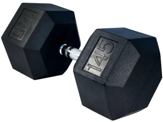 French Fitness Rubber Coated Hex Dumbbell 145 lbs - Single (New) Image