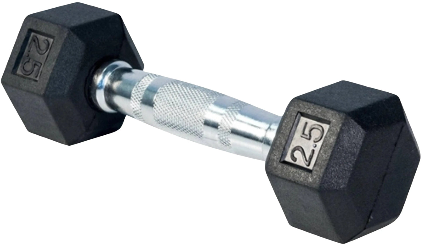 French Fitness Rubber Coated Hex Dumbbell Set 2.5-22.5 lbs - 5 Pair (New) Image 2