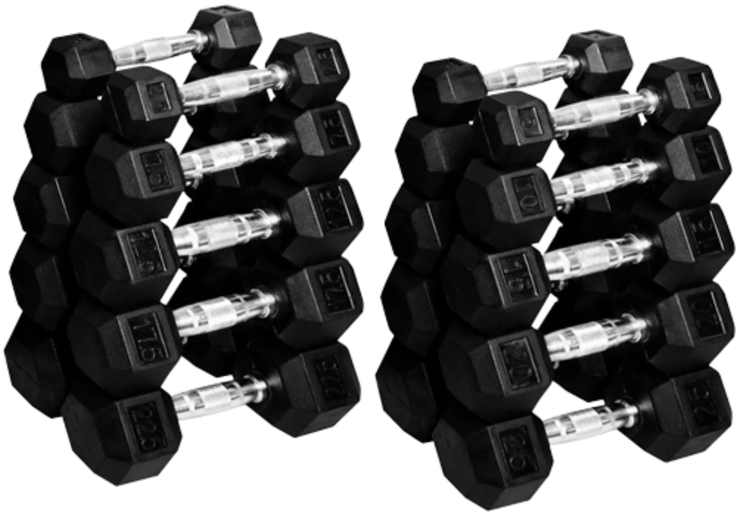 French Fitness Rubber Coated Hex Dumbbell Set 2.5-25 lbs - 10 Pair  (New) Image