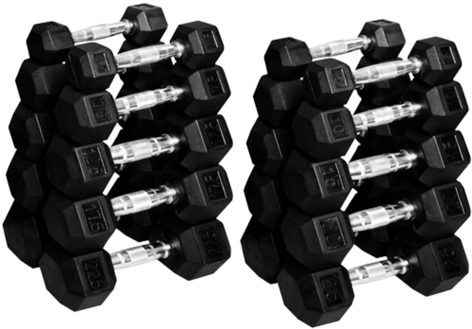 French Fitness Rubber Coated Hex Dumbbell Set 2.5-25 lbs - 10 Pair  (New) Image