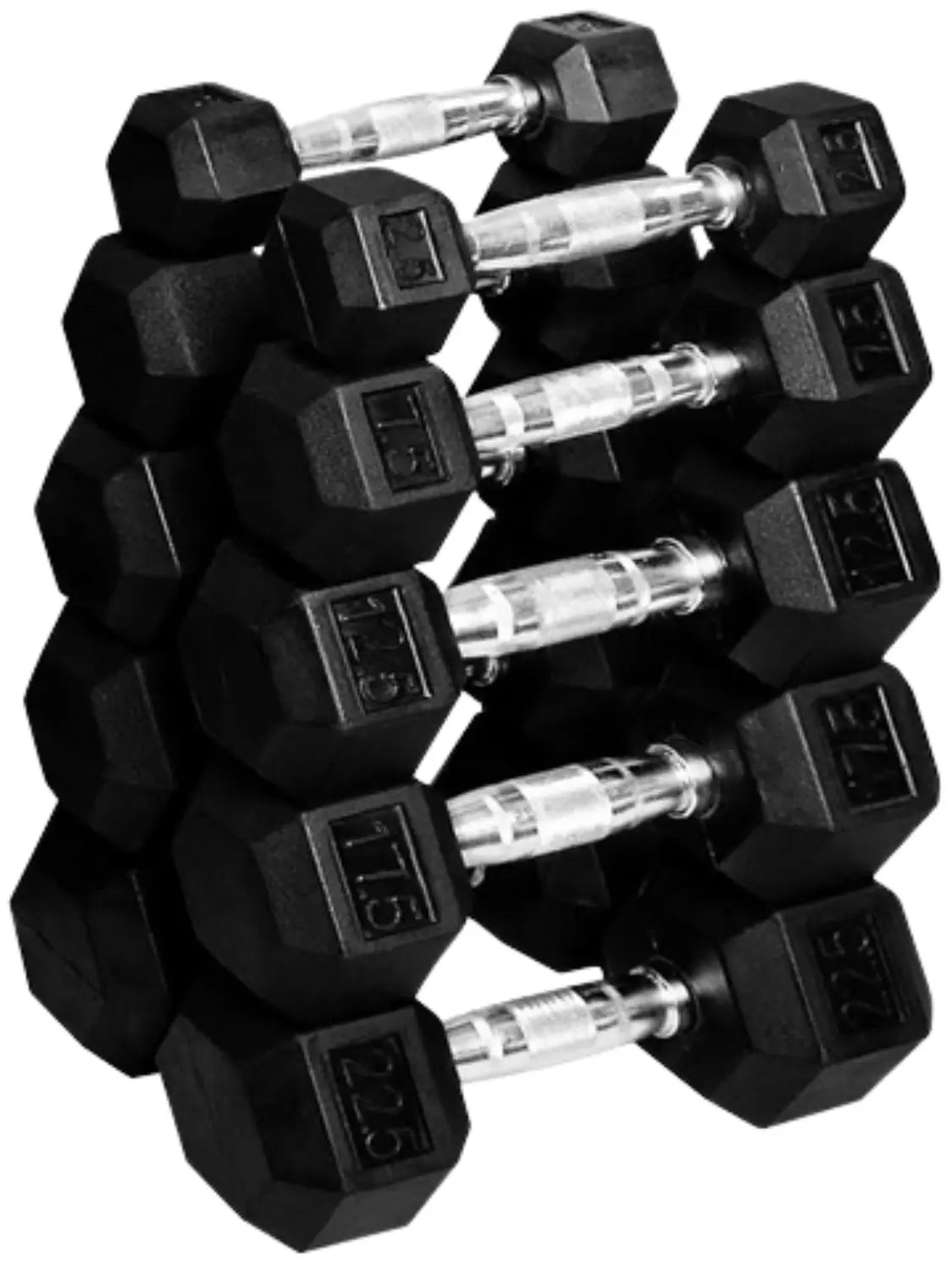 French Fitness Rubber Coated Hex Dumbbell Set 2.5-25 lbs - 10 Pair  (New) Image 3