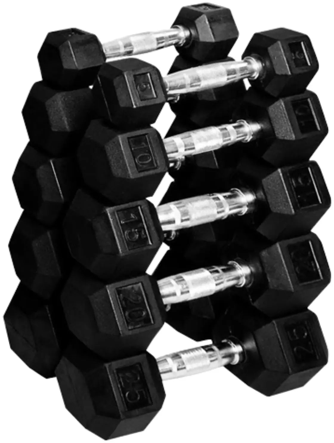 French Fitness Rubber Coated Hex Dumbbell Set 2.5-25 lbs - 10 Pair  (New) Image 2