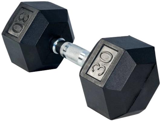 French Fitness Rubber Coated Hex Dumbbell 30 lbs - Single (New) Image