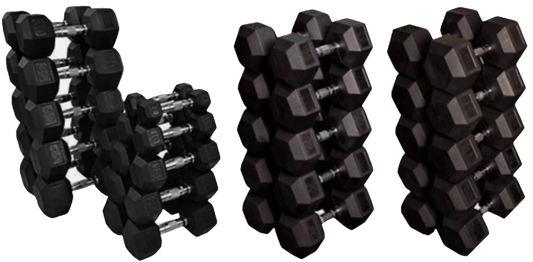 French Fitness Rubber Coated Hex Dumbbell Set 5-100 lbs (New) Image