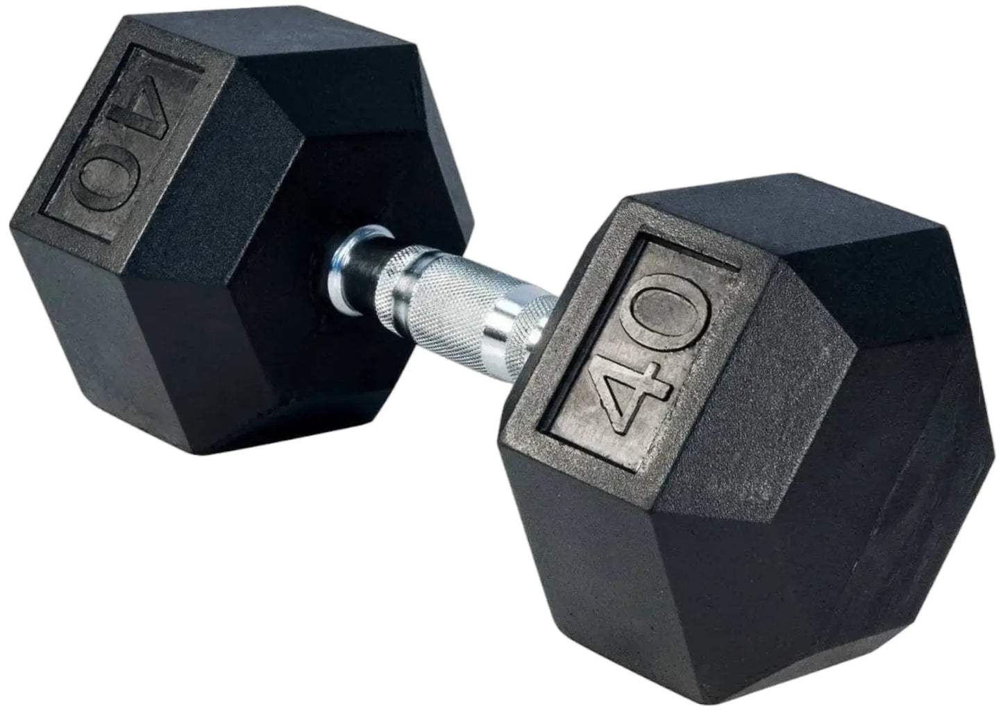 French Fitness Rubber Coated Hex Dumbbell Set 5-50 lbs - 40 lb Single Angled View