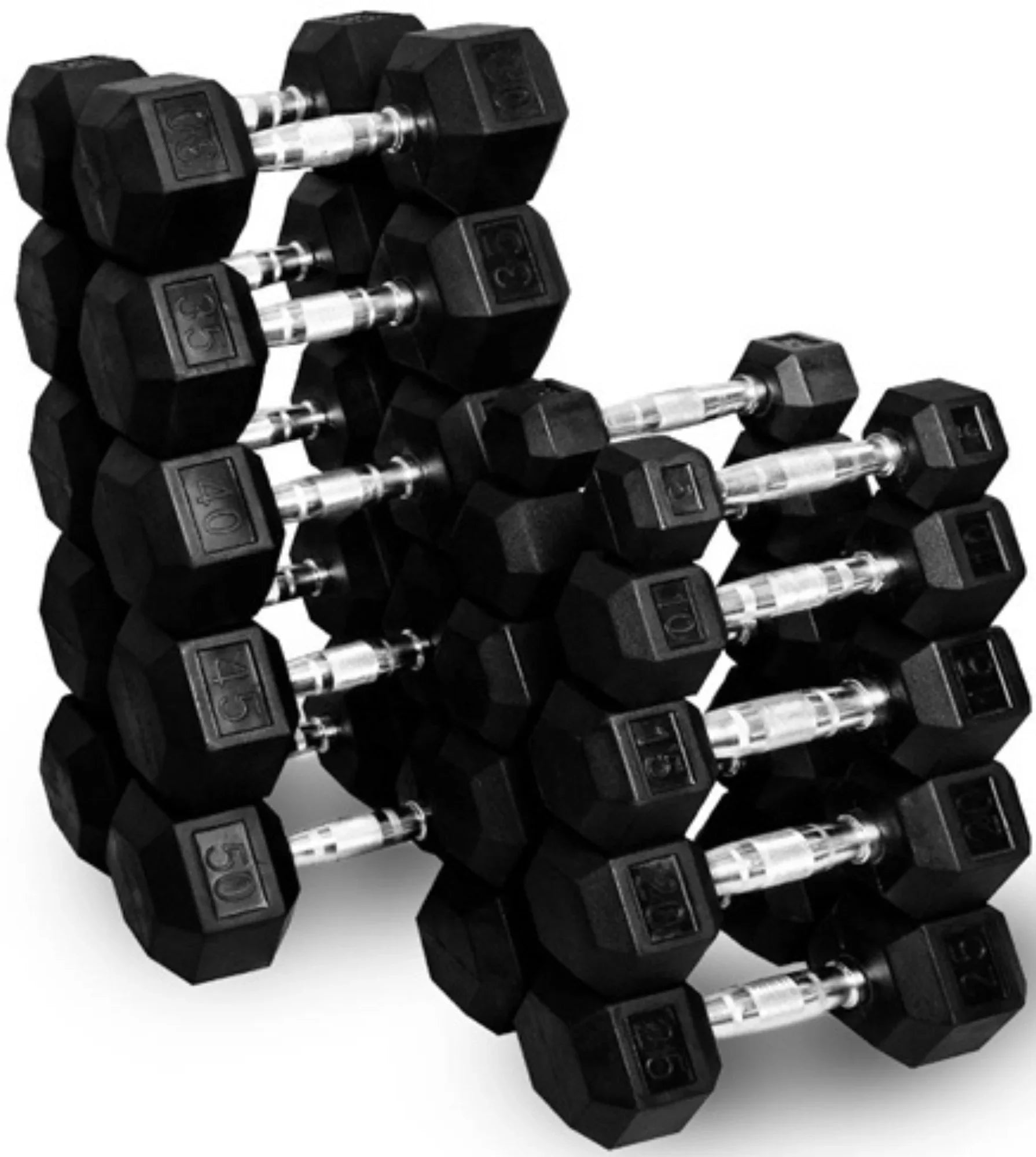 French Fitness Rubber Hex Dumbbell Set 5 to 50 lbs w/Bench + Rack (New) Image 2
