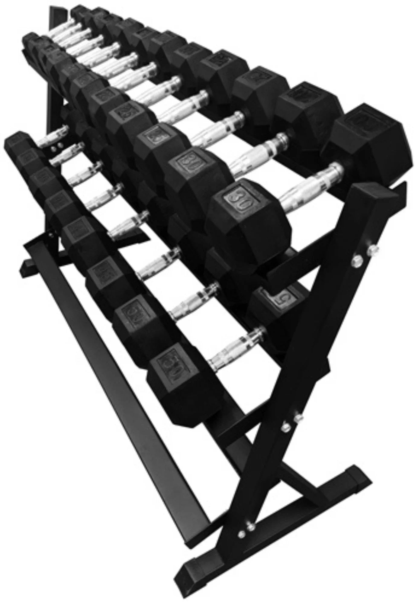 French Fitness Rubber Hex Dumbbell Set 5 to 50 lbs w/Bench + Rack (New) Image 4