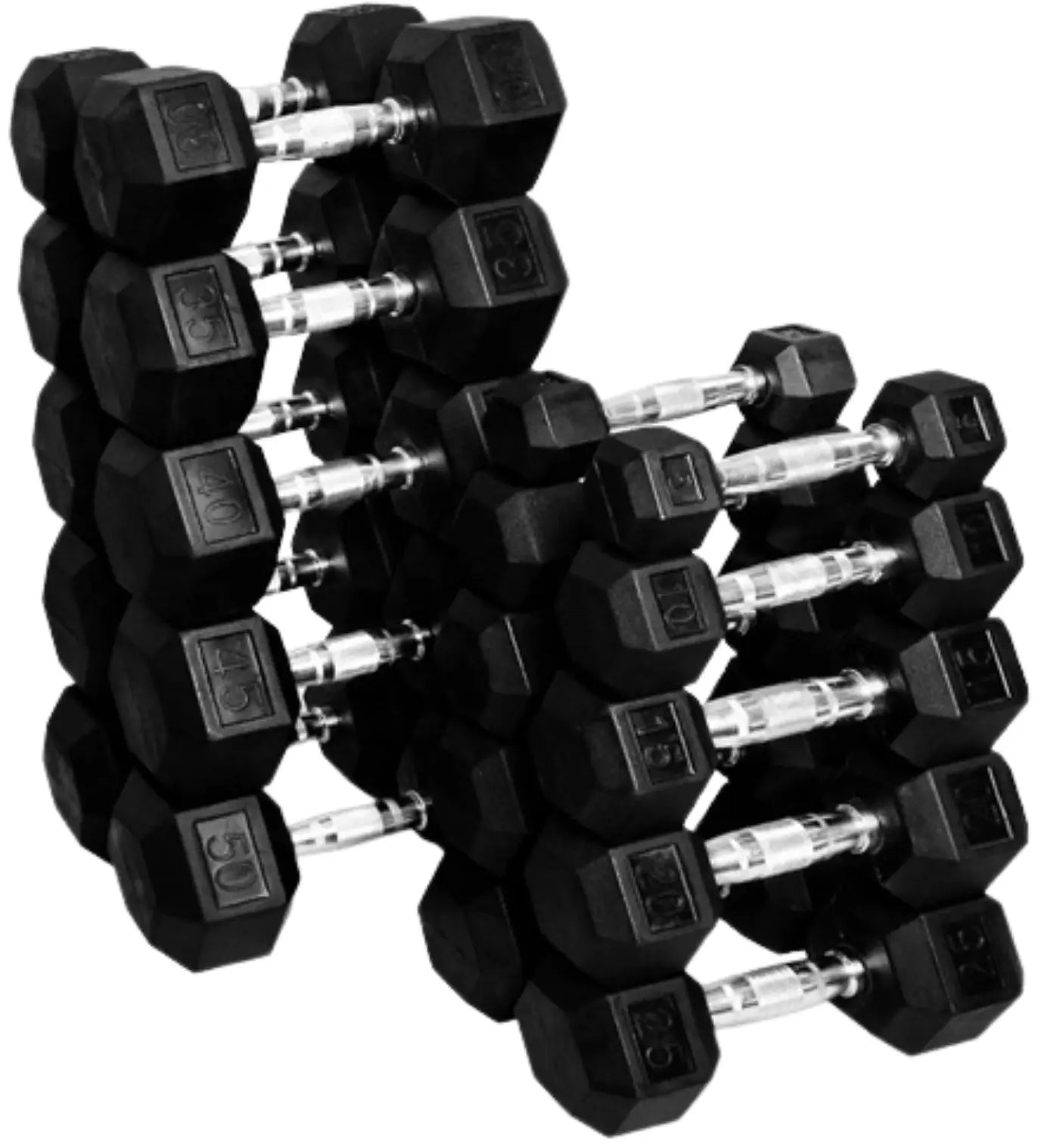 French Fitness Rubber Coated Hex Dumbbell Set 5-70 lbs w/Rack (New) Image 2
