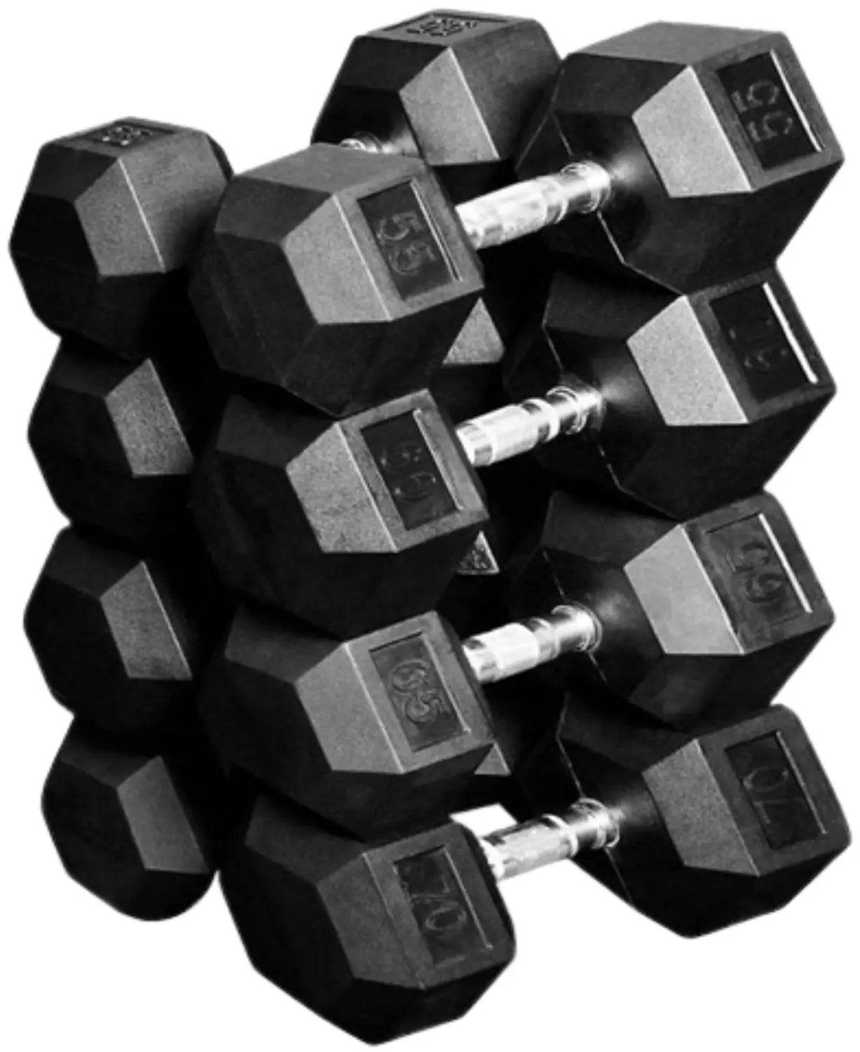 French Fitness Rubber Coated Hex Dumbbell Set 5-70 lbs w/Rack (New) Image 3