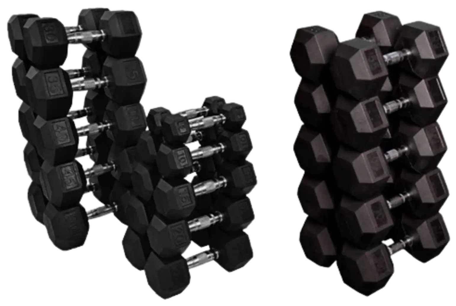 French Fitness Rubber Coated Hex Dumbbell Set 5-75 lbs (New) Image