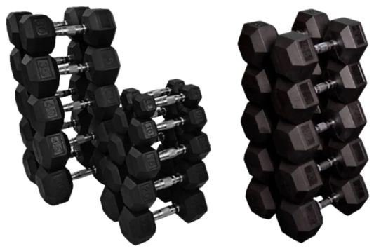 French Fitness Rubber Coated Hex Dumbbell Set 5-75 lbs (New) Image