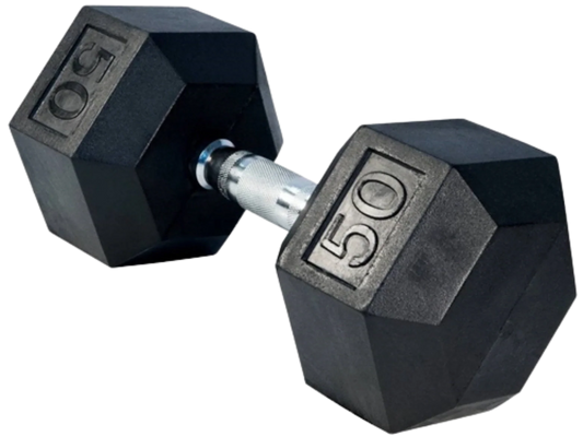 French Fitness Rubber Coated Hex Dumbbell 50 lbs - Single (New) Image