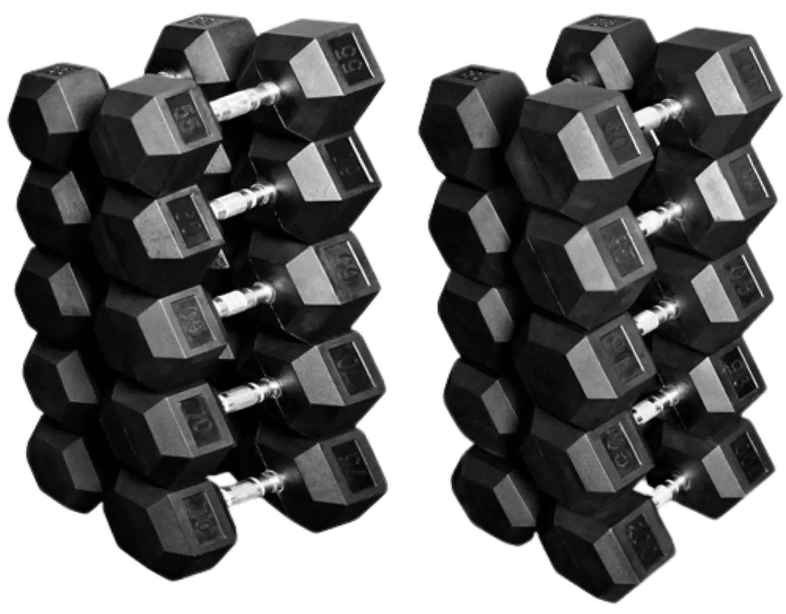 French Fitness Rubber Coated Hex Dumbbell Set 55-100 lbs (New) Image