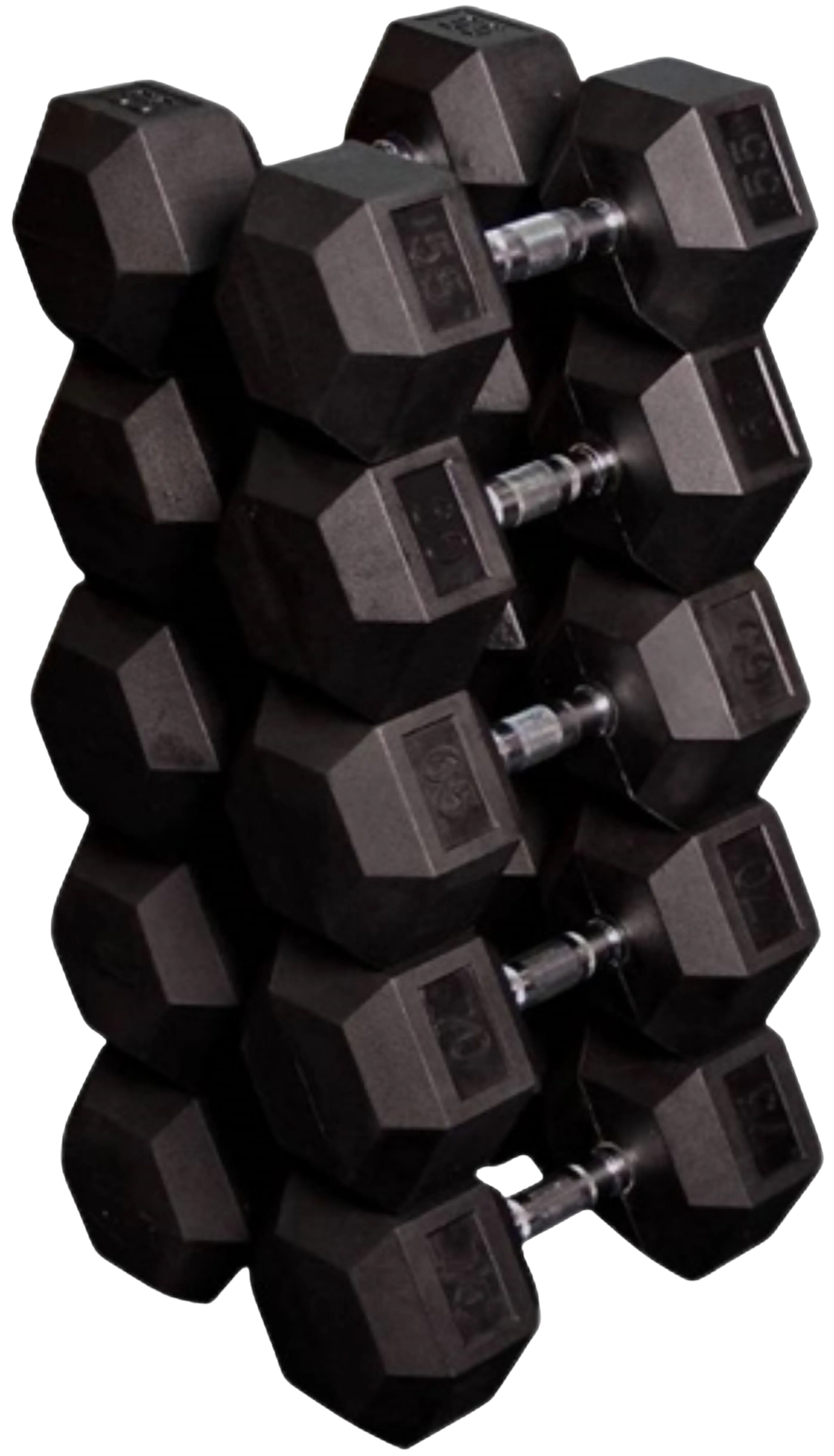 French Fitness Rubber Coated Hex Dumbbell Set 55-75 lbs (New) Image
