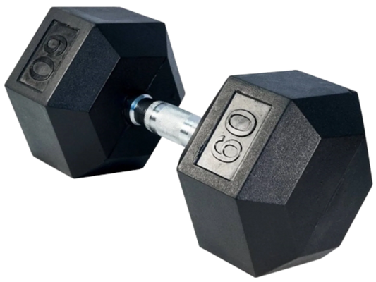 French Fitness Rubber Coated Hex Dumbbell 60 lbs - Single (New) Image