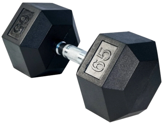 French Fitness Rubber Coated Hex Dumbbell 65 lbs - Single (New) Image