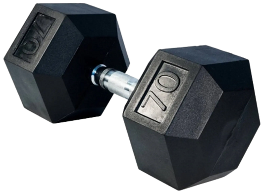 French Fitness Rubber Coated Hex Dumbbell 70 lbs - Single (New) Image
