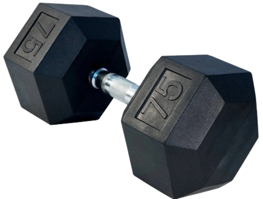 French Fitness Rubber Coated Hex Dumbbell 75 lbs - Single (New) Image