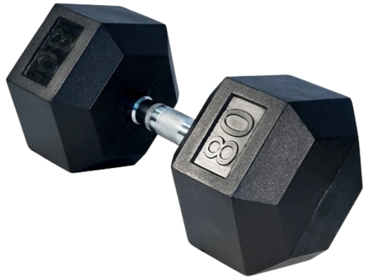 French Fitness Rubber Coated Hex Dumbbell 80 lbs - Single (New) Image