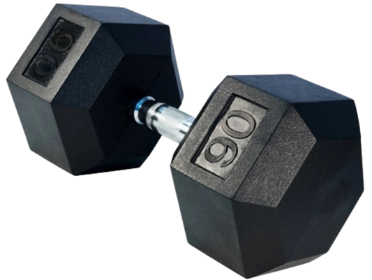 French Fitness Rubber Coated Hex Dumbbell 90 lbs - Single (New) Image