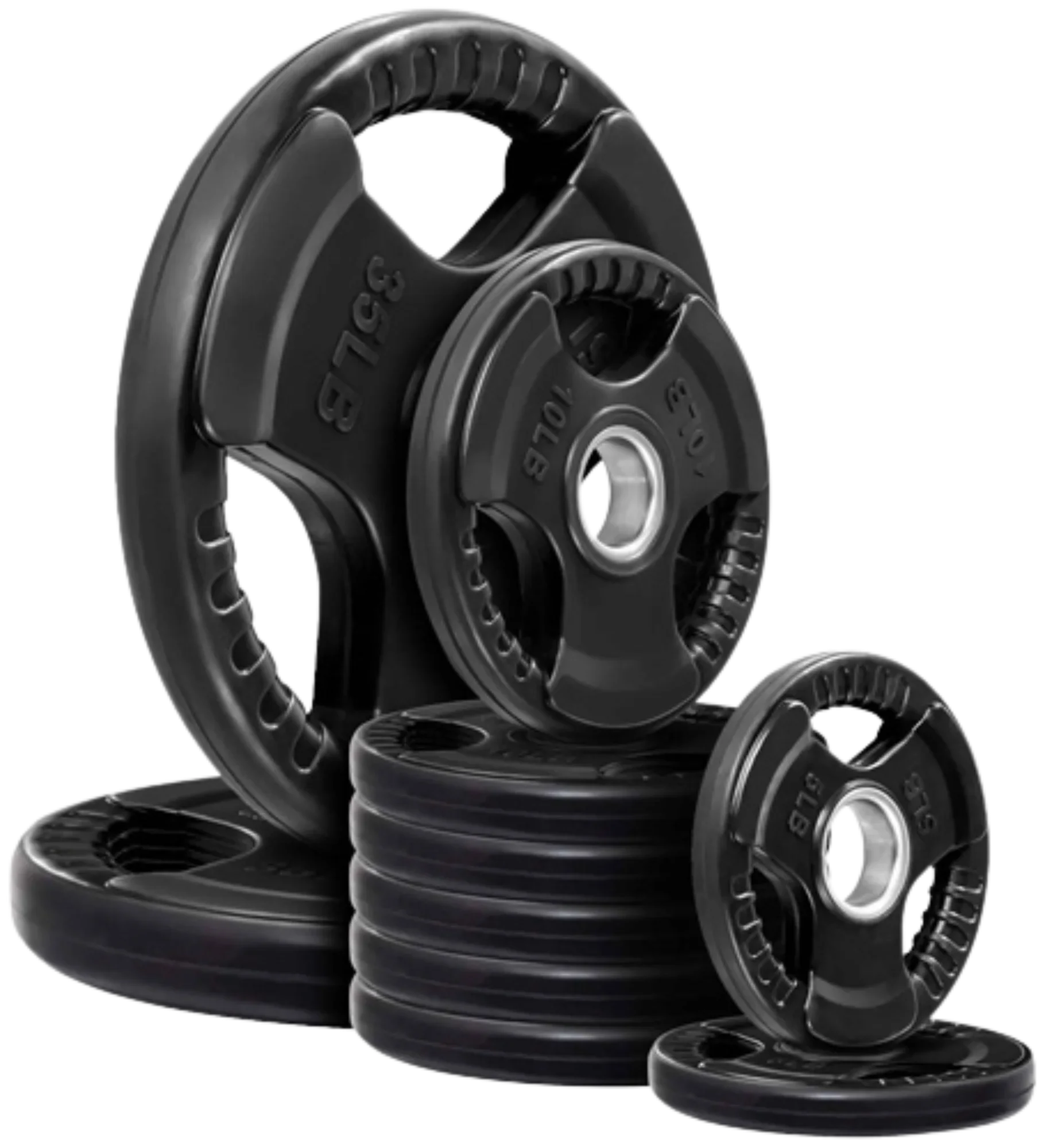 French Fitness Rubber Grip Olympic Weight Plate Set 140 lbs (New) Image