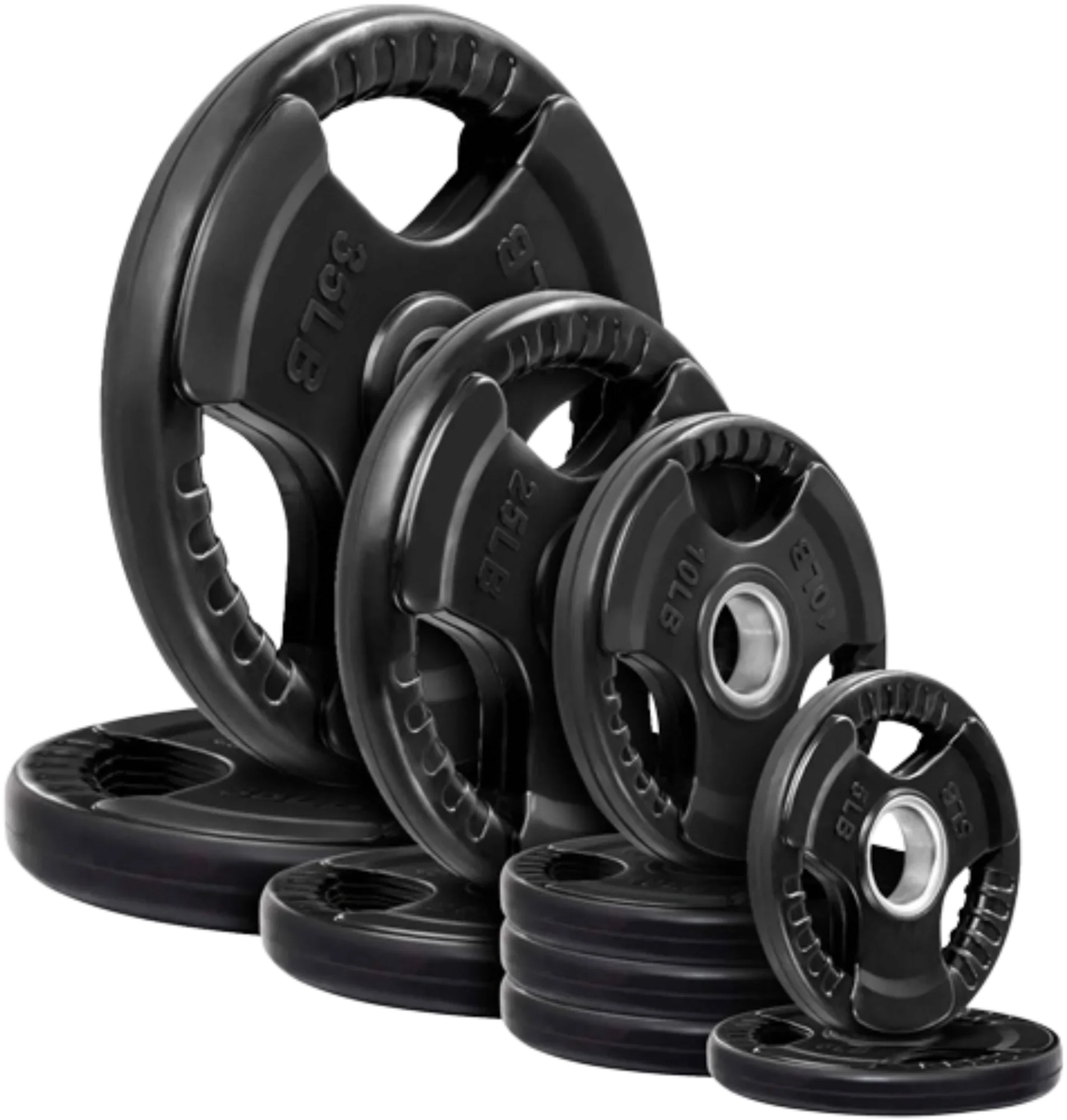 French Fitness Rubber Grip Olympic Weight Plate Set 170 lbs (New) Image