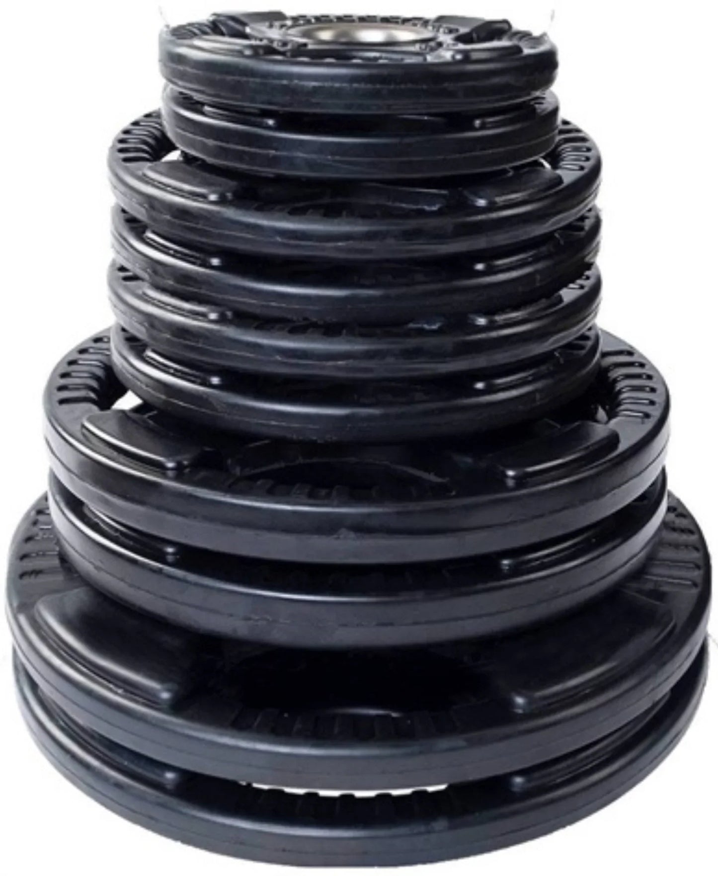 French Fitness Rubber Grip Weight Plate Set w/7 ft Olympic Bar 235 lbs (New) Image 2