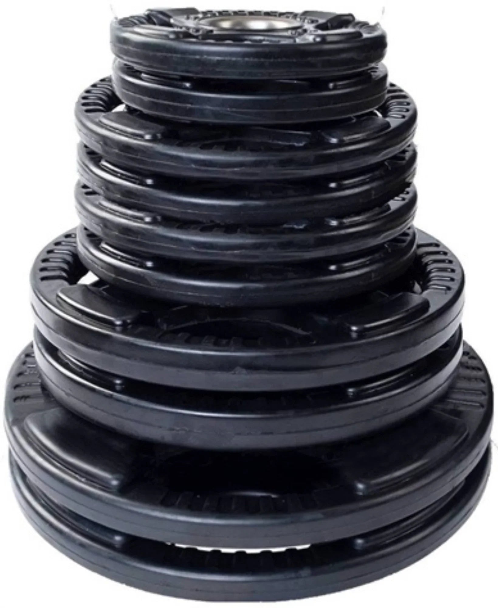 French Fitness Rubber Grip Weight Plate Set w/7 ft Olympic Bar 235 lbs (New) Image 2