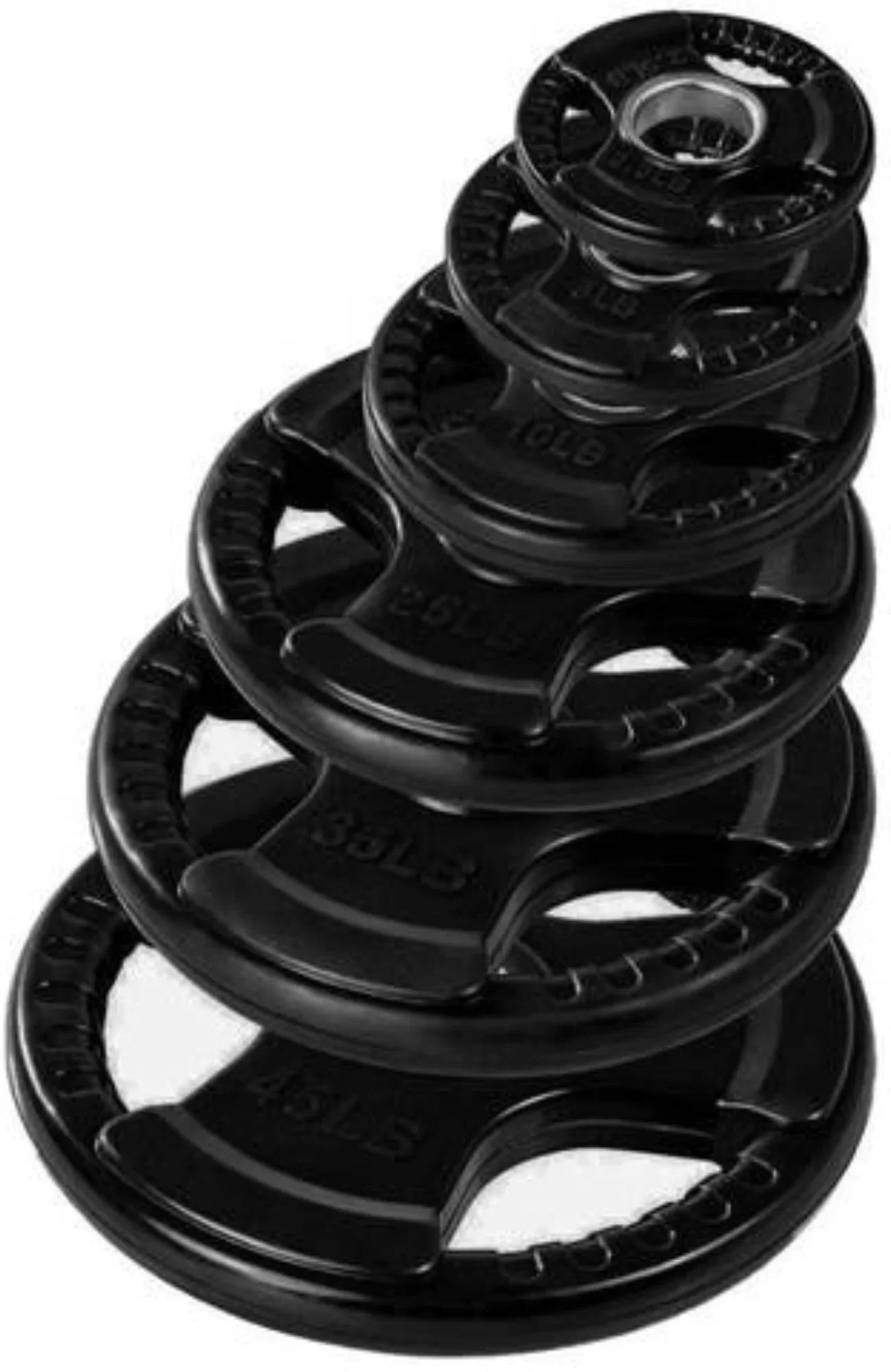 French Fitness Rubber Grip Weight Plate Set w/7 ft Olympic Bar 235 lbs (New) Image 5