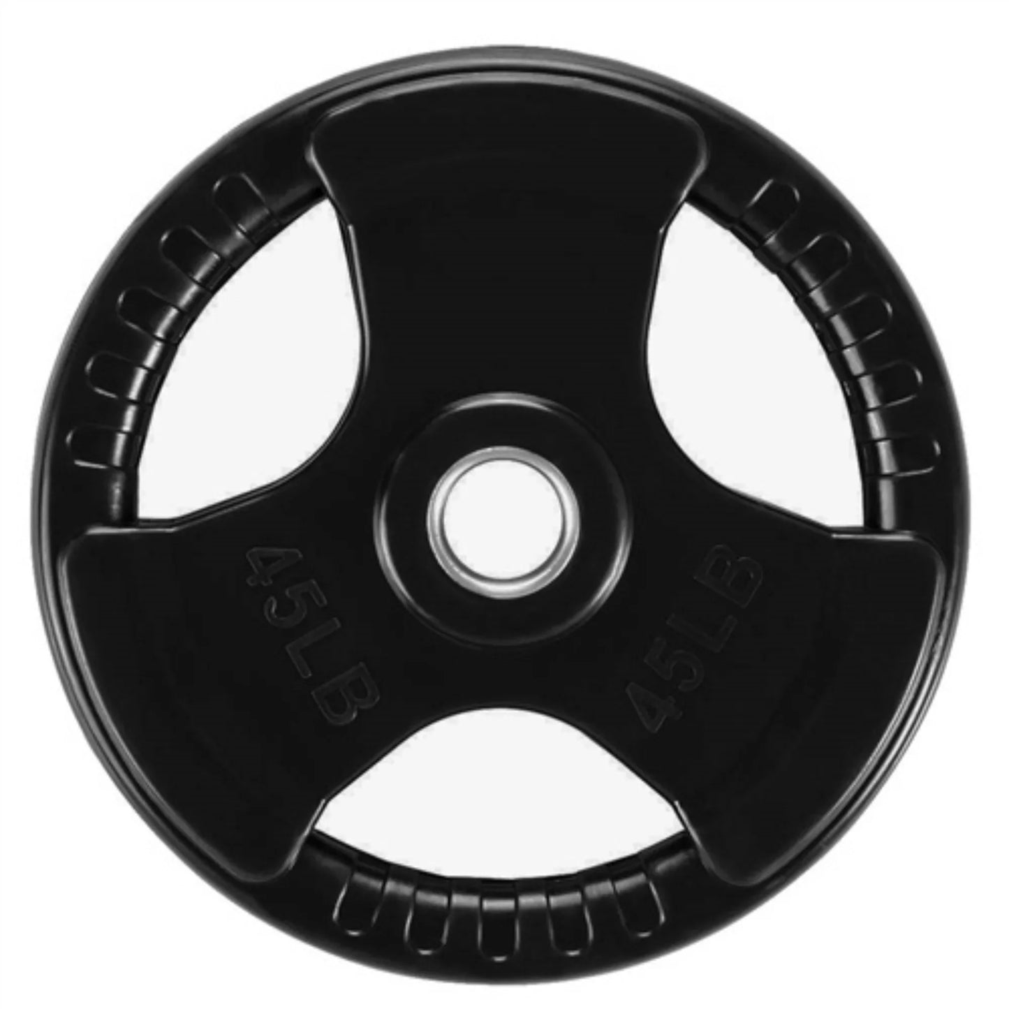 French Fitness Rubber Grip Weight Plate Set w/7 ft Olympic Bar 235 lbs + Bench (New) Image 11