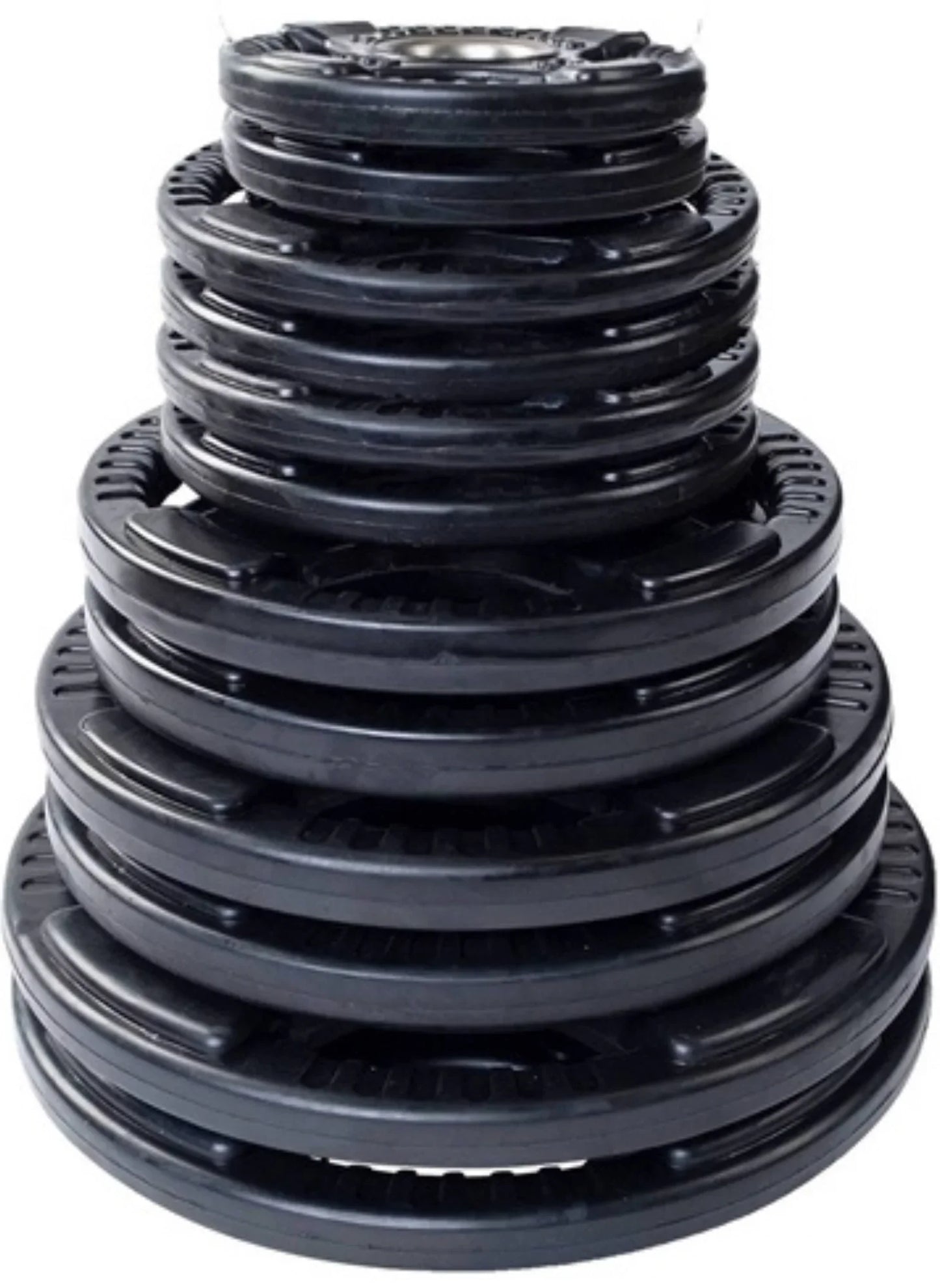 French Fitness Rubber Grip Weight Plate Set w/7 ft Olympic Bar 305 lbs (New) Image 2