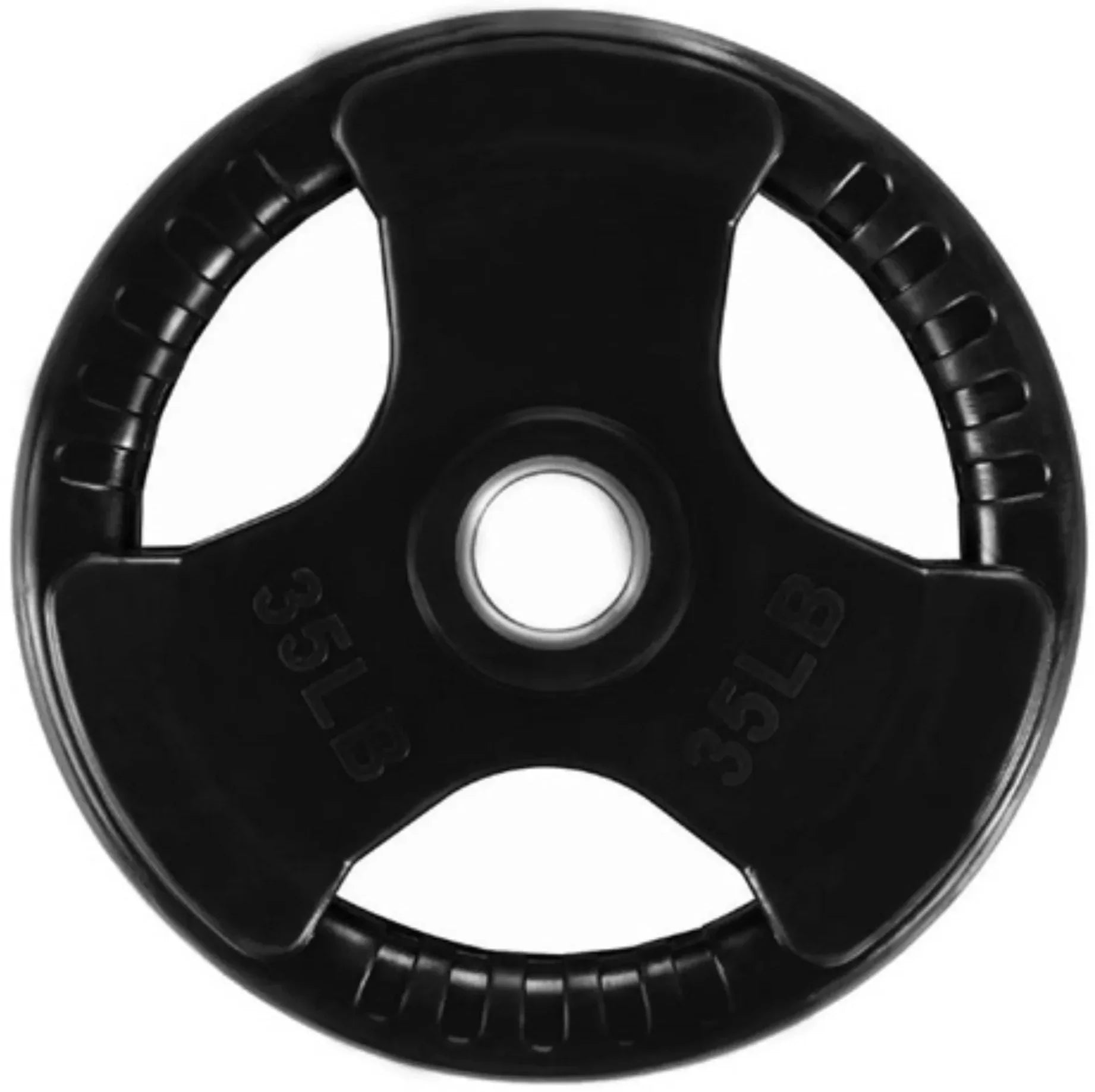 French Fitness Rubber Grip Weight Plate Set w/7 ft Olympic Bar 395 lbs + Bench (New) Image 11