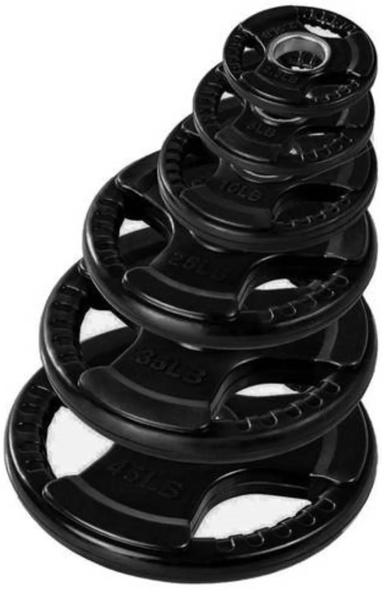 French Fitness Rubber Grip Weight Plate Set w/7 ft Olympic Bar 395 lbs + Bench (New) Image 7