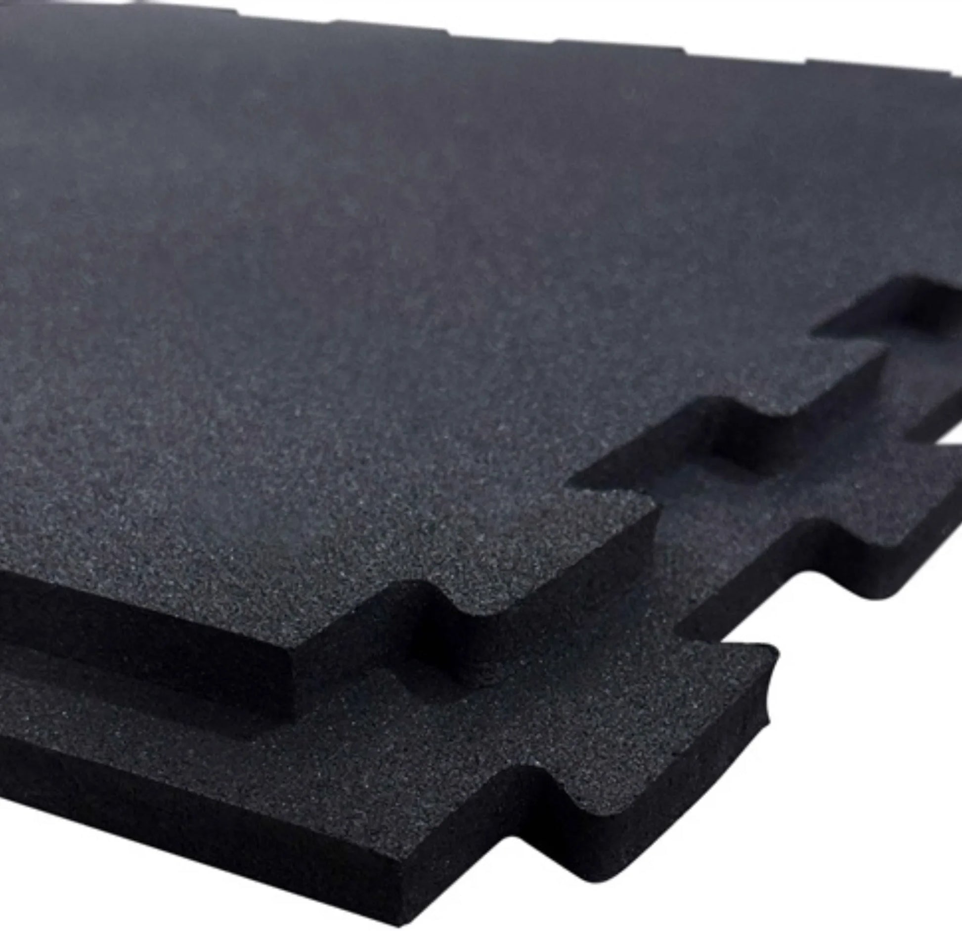 French Fitness - 24" x 24" Rubber Gym Interlocking Tiles w/Edge, Middle, Corner Pieces (New) - Close Up View