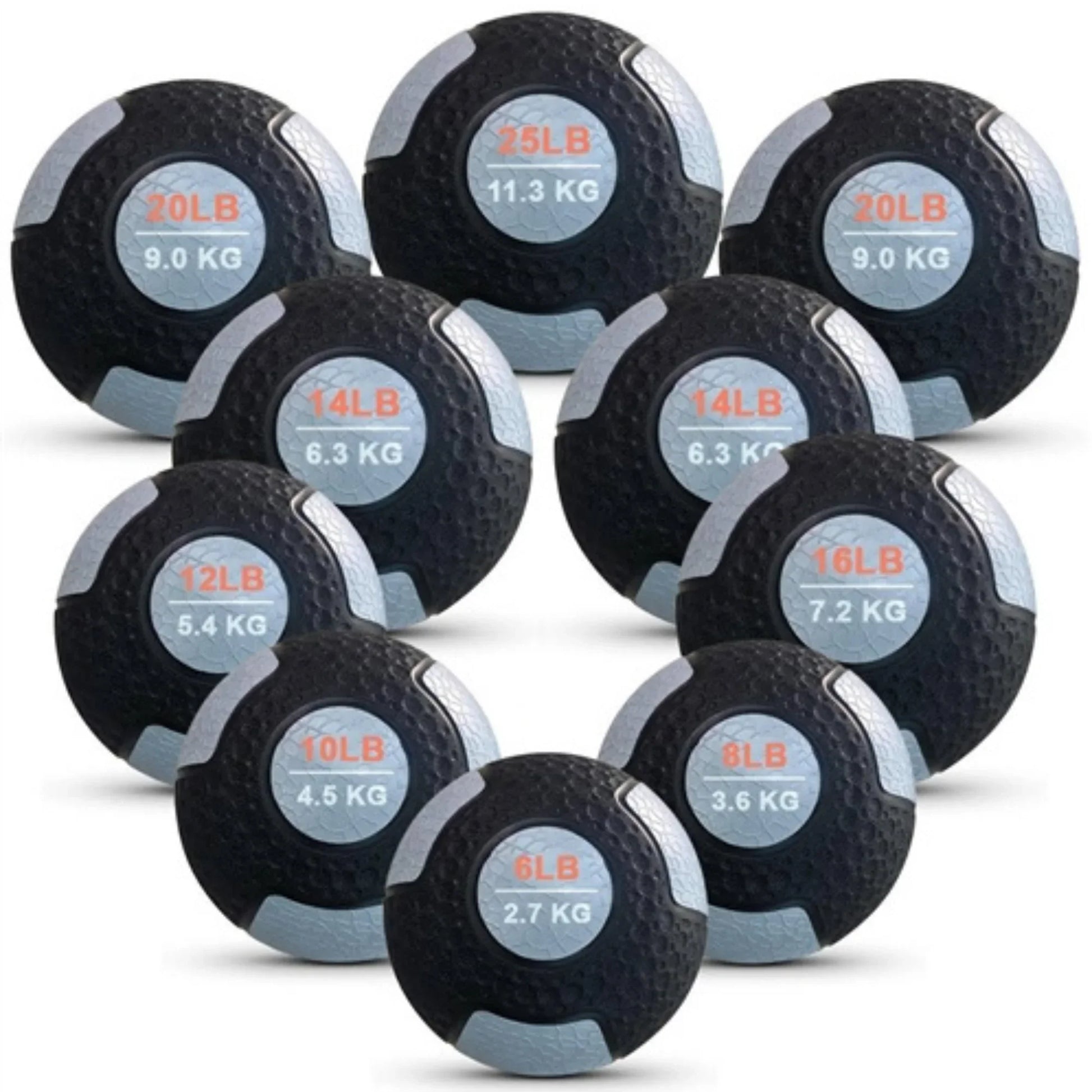 French Fitness Rubber Medicine Ball Set of 10 (6 to 25 lbs) w/Rack (New) Image 2