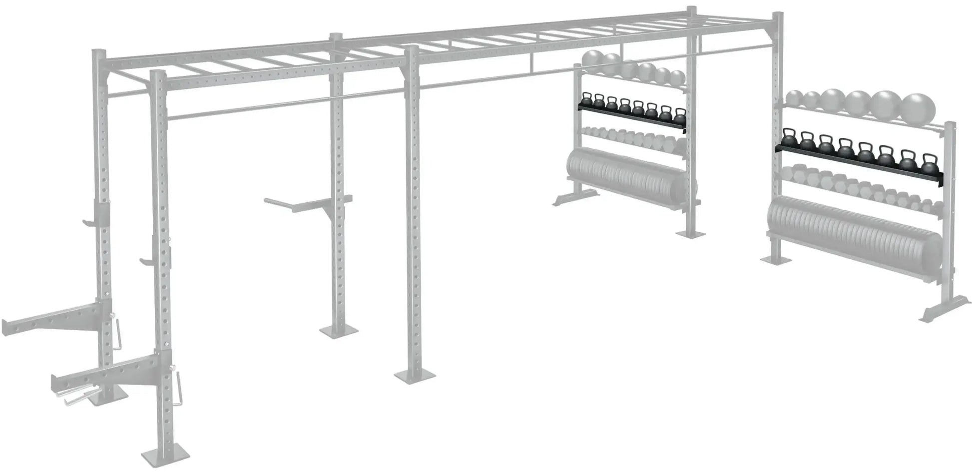 French Fitness 43" Rack & Rig Kettlebell Tier/Tray Attachment (New) - Side View