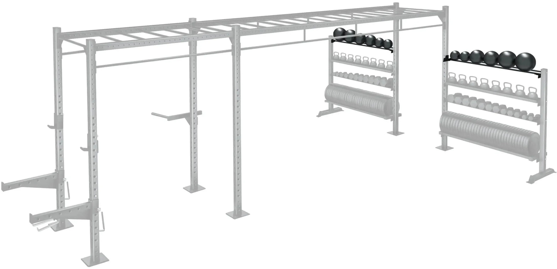 French Fitness 43" Rack & Rig Ball Tier/Tray Attachment (New) - Side View