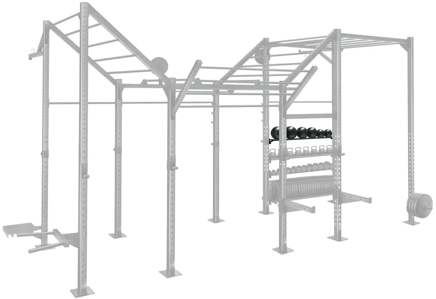 French Fitness - 71" Rack & Rig Ball Tier/Tray Attachment (New) - Angled View