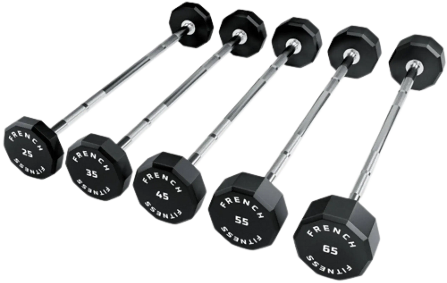 French Fitness Straight Urethane Barbell Bar - Set of 5 (25-65 lbs) (New) Image