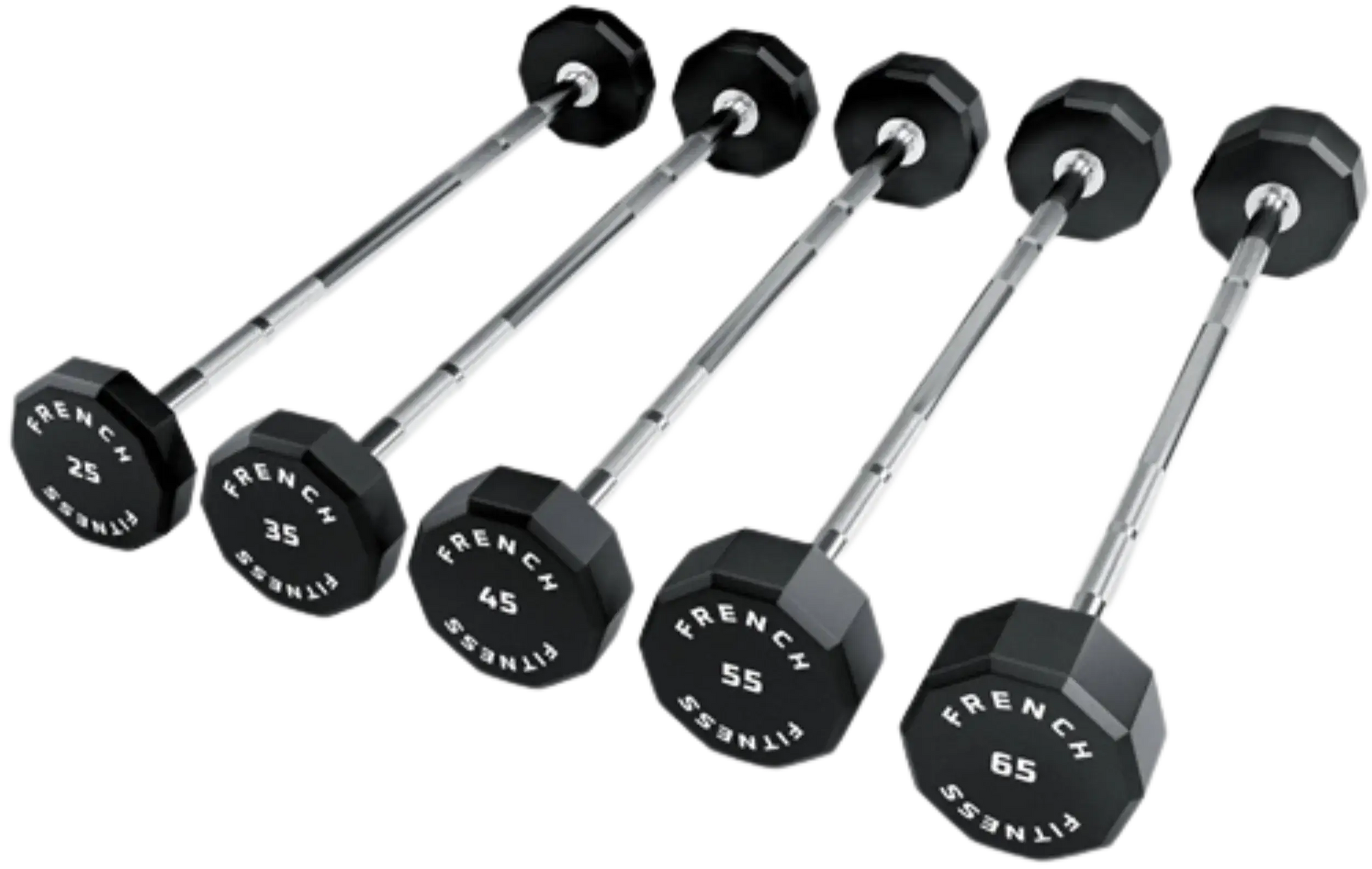 French Fitness Straight Urethane Barbell Bar - Set of 5 (25-65 lbs) (New) Image